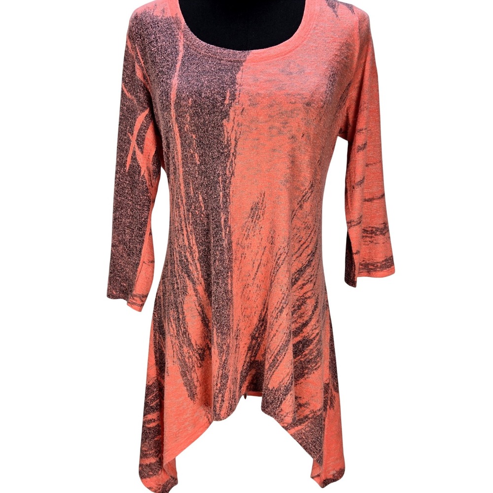 Women's‎ Chalet Et Ceci Small Coral Abstract Sharkbite Hem Tunic Top Lagenlook